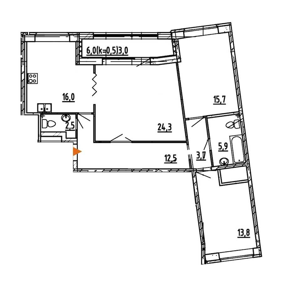 Трехкомнатная квартира в : площадь 99.2 м2 , этаж: 6 – купить в Санкт-Петербурге